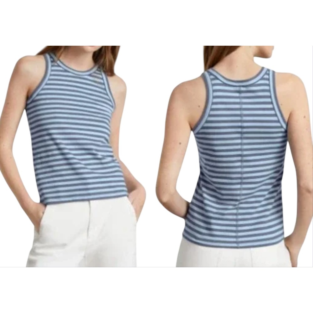 EVERLANE Organic Cotton CUTAWAY TANK TOP Blue & Gray Stripes Tee T-Shirt SZ M